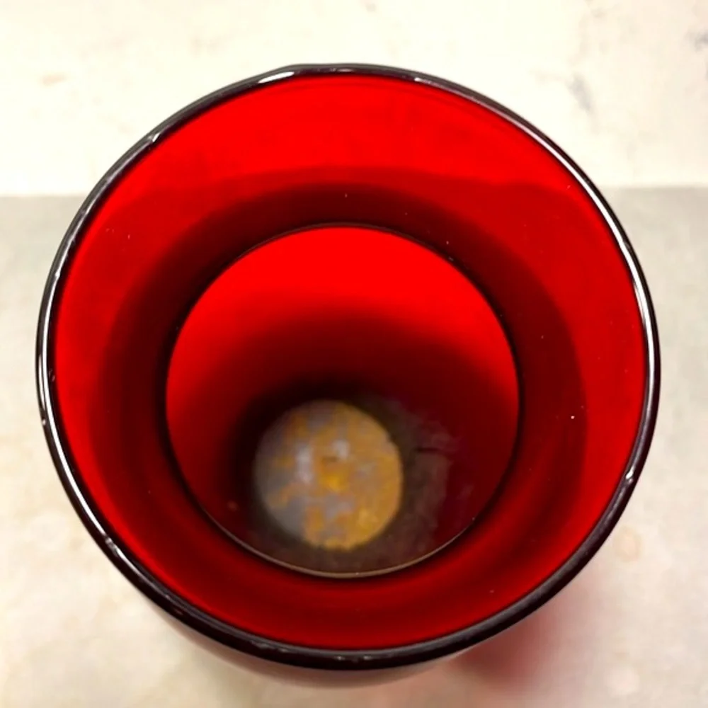 Anchor Hocking Ruby Red Carmen Vintage Art Deco Blown Vase 6 3/8 Inches EUC - Picture 3 of 9